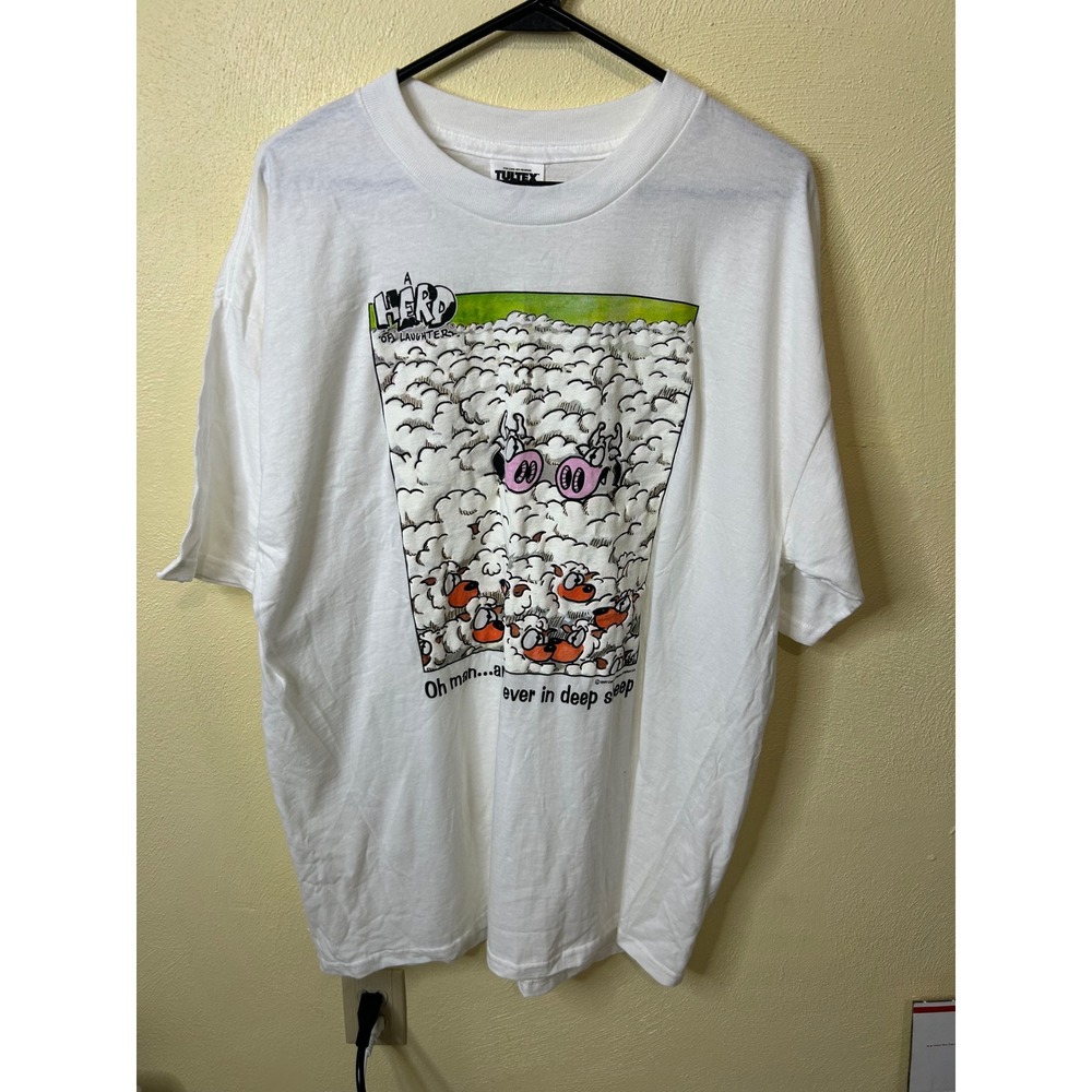 Vintage Tultex A Herd Of Laughter Deep Sheep Graphic T-Shirt White XL Mens 90s